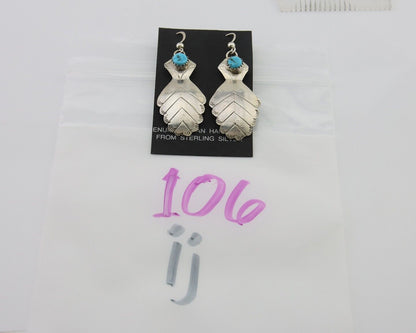 Navajo Dangle Earrings 925 Silver Natural Turquoise Artist Signed JB C.80's