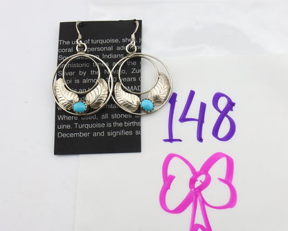 Navajo Dangle Handmade Earrings 925 Silver Blue Turquoise Native Artist C.80's