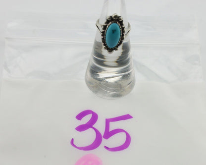 Navajo Ring 925 Silver Sleeping Beauty Turquoise Artist Signed SC C.80's