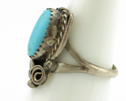 Navajo Ring .925 Silver Sleeping Beauty Turquoise Native American Artist C.80's