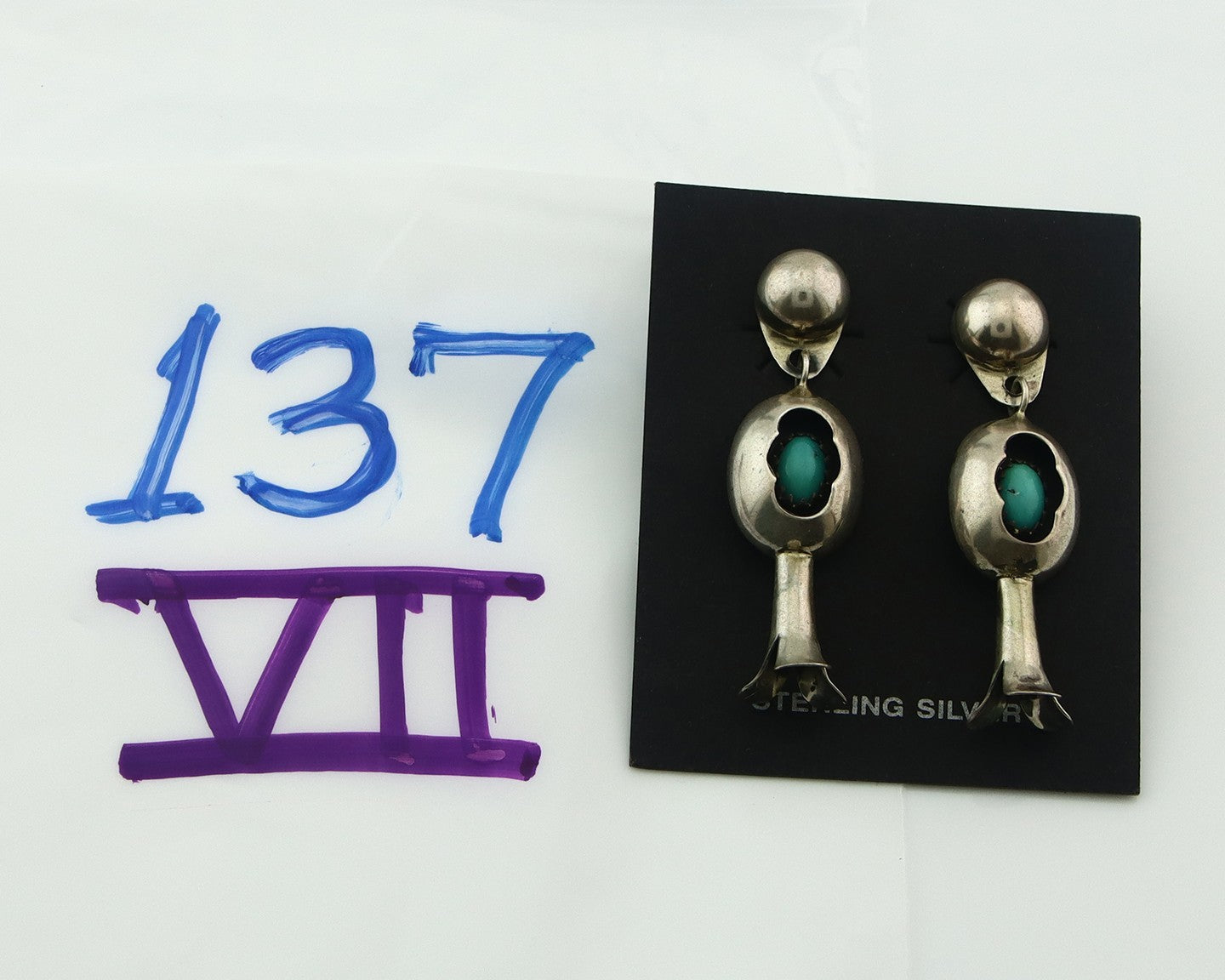 Navajo Earrings Sterling Silver Turquoise Vintage Dangle Handmade