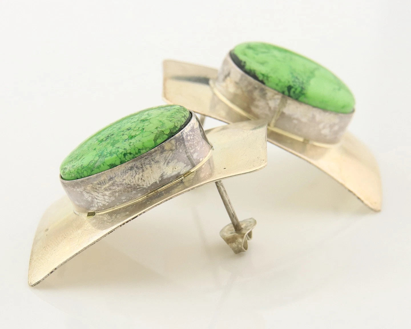 Navajo Concho Earrings Sterling Silver Gaspeite Vintage Handmade