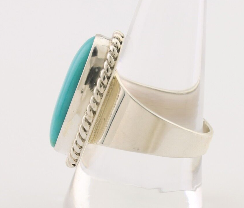Navajo Ring 925 Silver Natural Blue Turquoise Artist Signed M C.80's