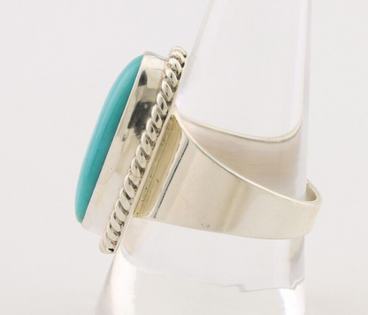 Navajo Ring 925 Silver Natural Blue Turquoise Artist Signed M C.80's