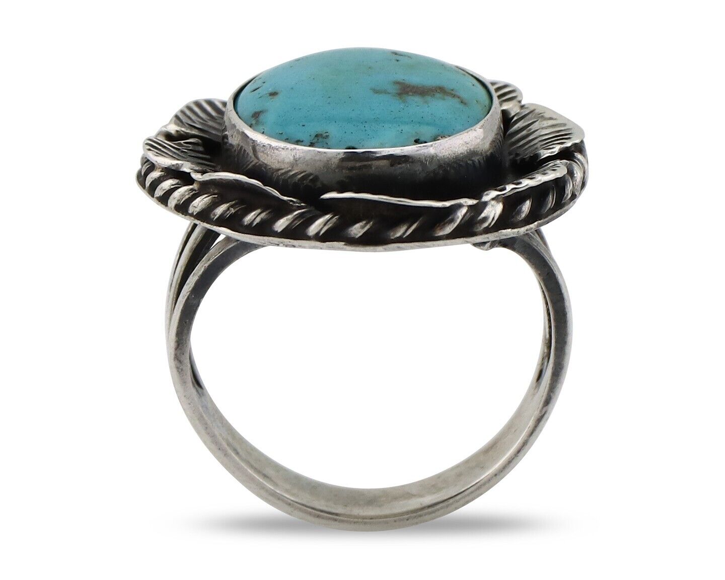 Navajo Ring 925 Silver Blue Turquoise Artist Signed DC C.80's