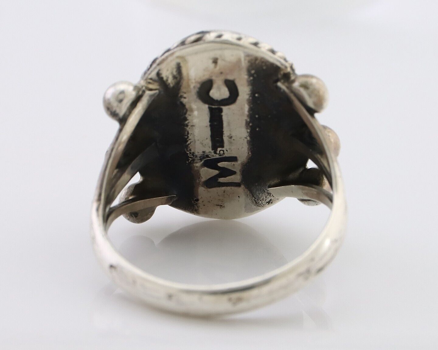 Navajo Ring 925 Silver Natural Green Turquoise Native American Artist C.80's