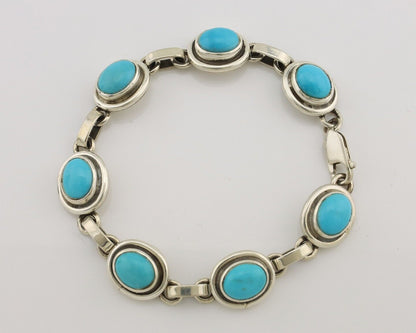 Navajo Link Bracelet 925 Silver Sleeping Beauty Turquoise Native American C80s