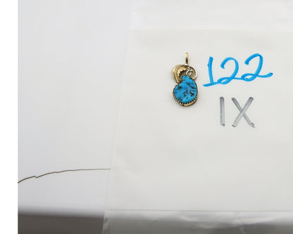 Navajo Pendant Sterling Silver & Gold Natural Blue Turquoise Signed Virgnina C