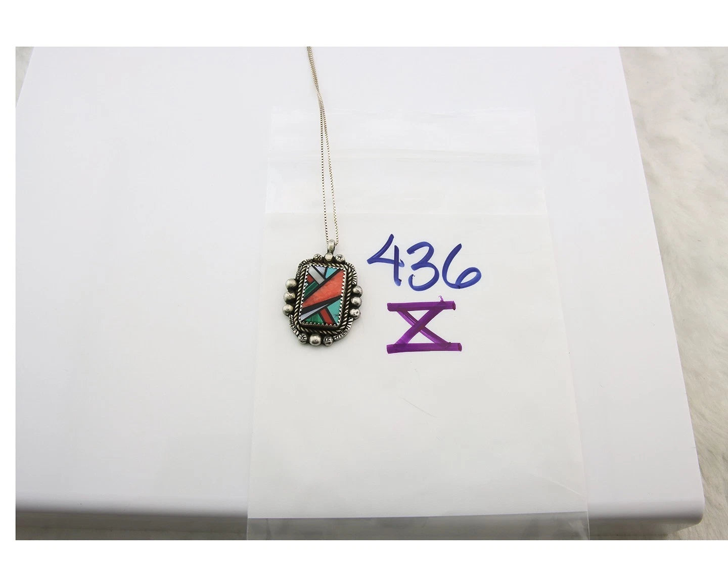 Navajo Necklace Sterling Silver Authentic Gemstone Signed The Blue Indian 1991
