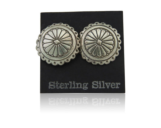 Navajo Concho Earrings 925 Silver Native American Artist C.80's