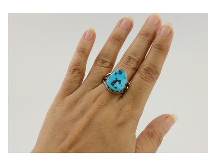 Navajo Ring 925 Silver Natural Blue Turquoise Signed Tony Guerro C.80's