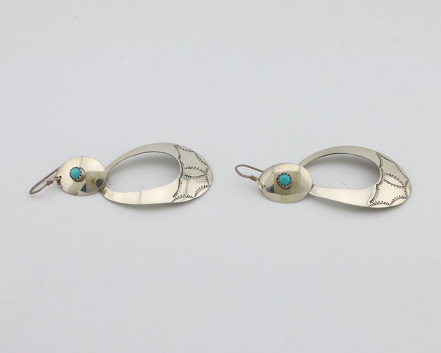 Navajo Handmade Earrings 925 Silver Blue Turquoise Native Artist C.80s