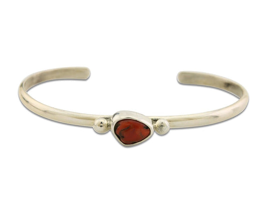 Navajo Bracelet .925 Silver Mediterranean Red Coral Cuff Native Artist C.80's