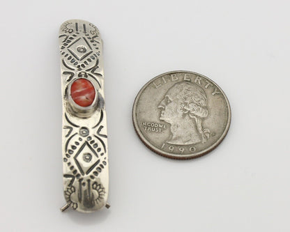 Women Navajo Hair Clip Barrette 925 Silver White Red Spiney Oyster Native Artist