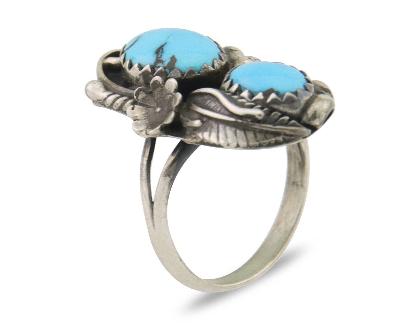 Navajo Ring 925 Silver Natural Blue Turquoise Artist Signed SC C.80's Size 3.75