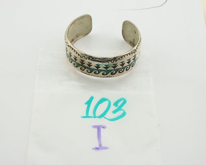 Men Navajo Bracelet 925 Silver Inlaid Coral & Turquoise Artist Signed LB C.80's