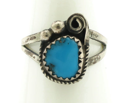 Navajo Ring 925 Silver Sleeping Beauty Turquoise Artist Signed Justin Morris C80