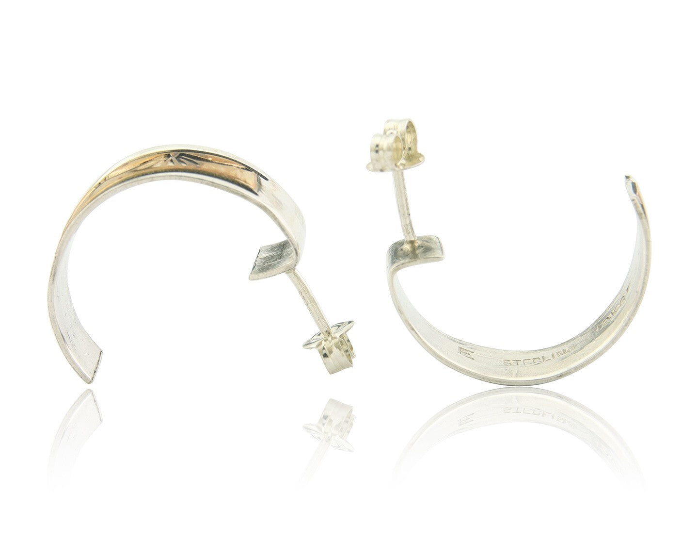 Navajo Hoop Earrings 925 Silver & Gold Artist Signed Randall Endito C.80's