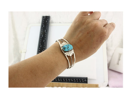 Vintage Navajo Bracelet 925 Silver Turquoise Handmade Signed L T Chee
