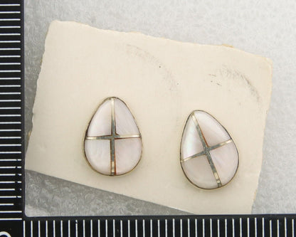 Navajo Earrings 925 Silver Pink Mussel Native American Artist C.80's