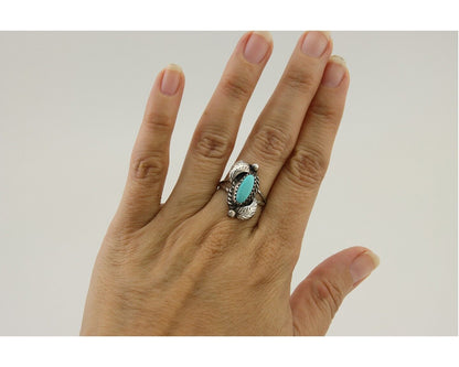 Navajo Ring 925 Silver Natural Blue Turquoise Native American Artist C.80's