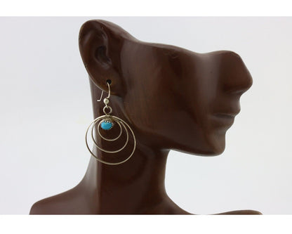 Navajo Dangle Handmade Earrings 925 Silver Blue Turquoise Native Artist C.80's