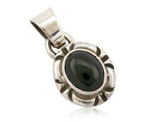 Navajo Hand Stamped Natural Mined Black Onyx in .925 SOLID Silver Pendant