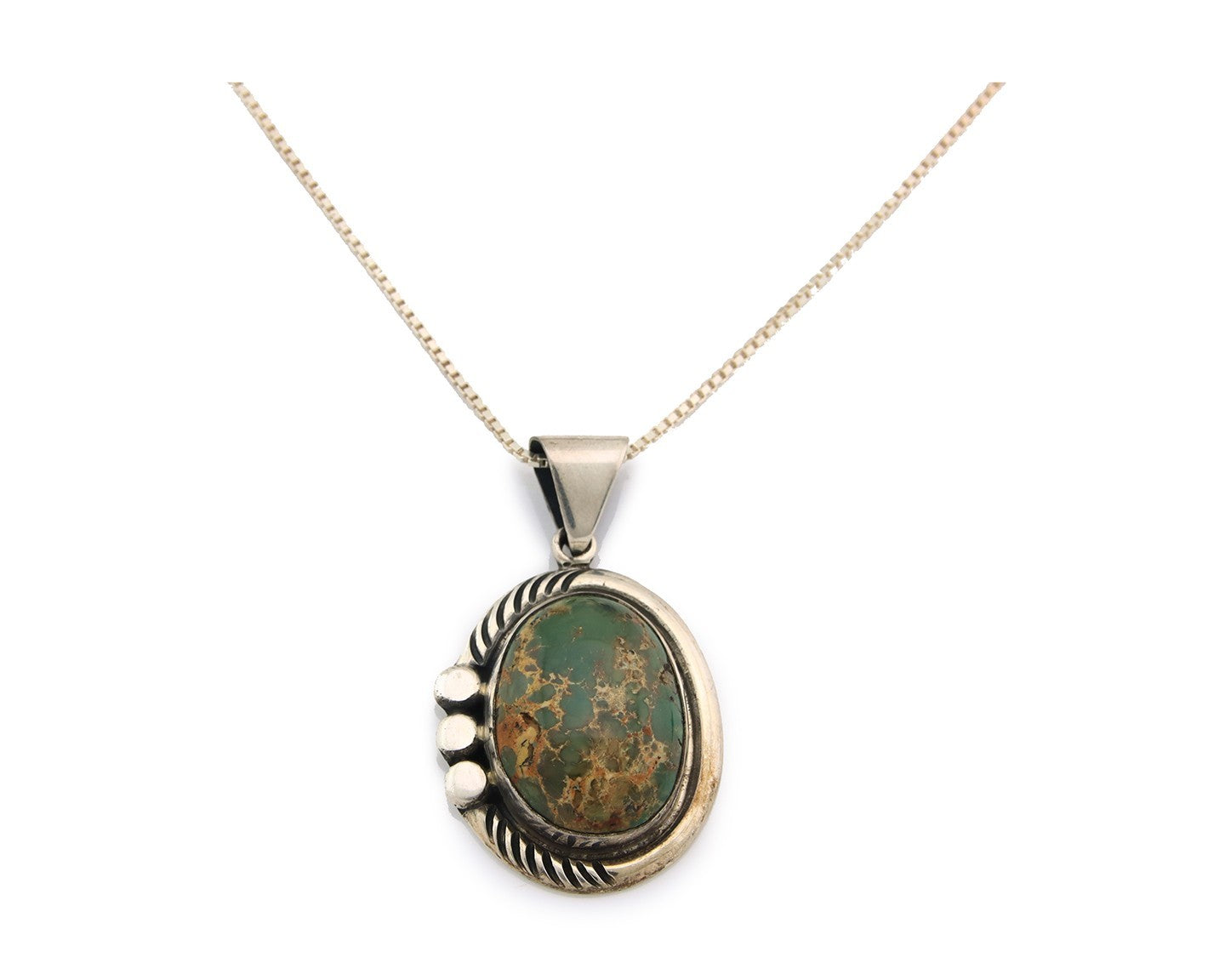 Navajo Necklace Sterling Silver Authentic Green Turquoise Vintage Signed Sunrise