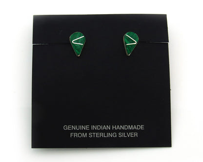 Navajo Earrings Sterling Silver Inlaid Natural Malachite Vintage Handmade