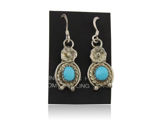 Navajo Dangle Earrings 925 Silver Natural Turquoise Artist Signed DB C.80's