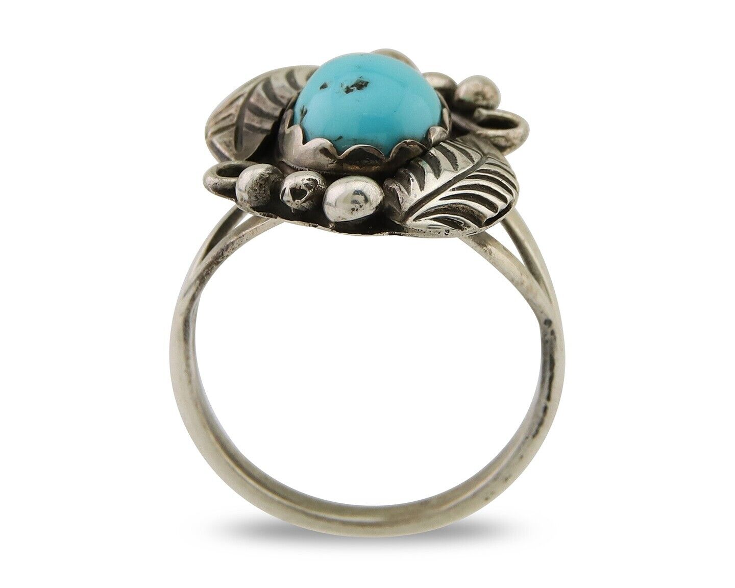 Navajo Ring 925 Sterling Silver Blue Turquoise Native American Artist C.80's