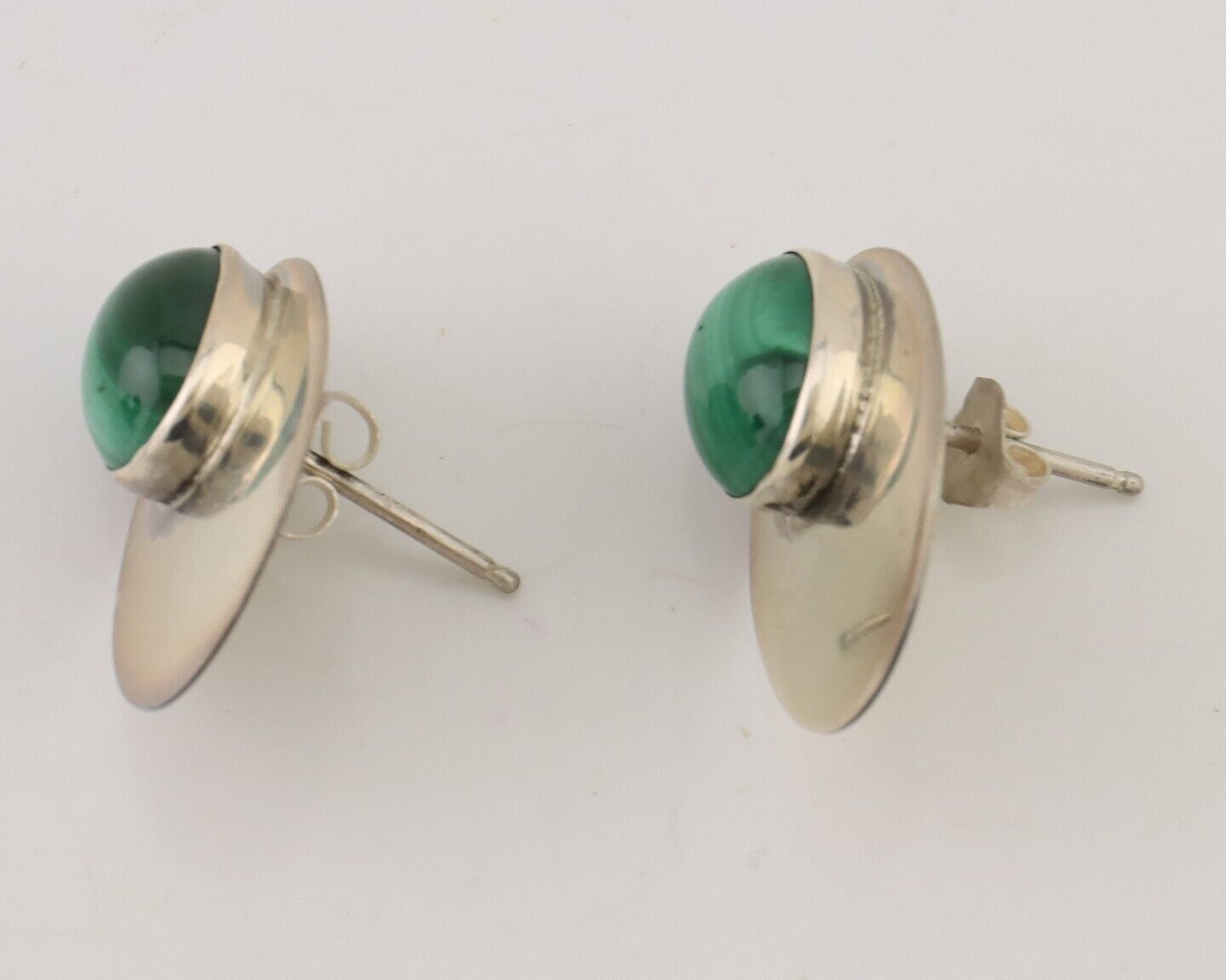 Navajo Shield Earrings 925 Silver Natural Malachite Signed Ella Peters C.80's