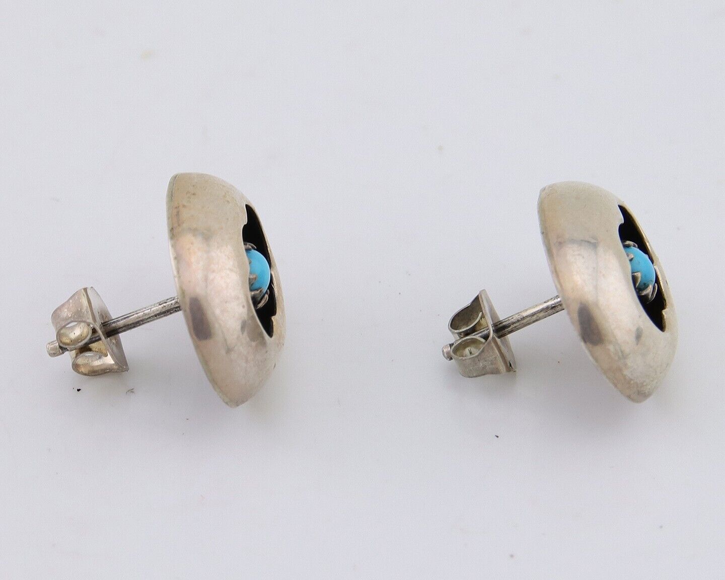 Navajo Handmade Earrings 925 Silver Natural Turquoise Native American Artist 80s