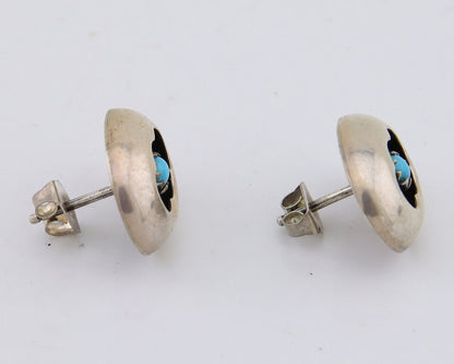 Navajo Handmade Earrings 925 Silver Natural Turquoise Native American Artist 80s