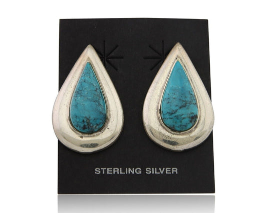 Navajo Dangle Earrings 925 Silver Natural Turquoise Signed Thomas Charay C.1988