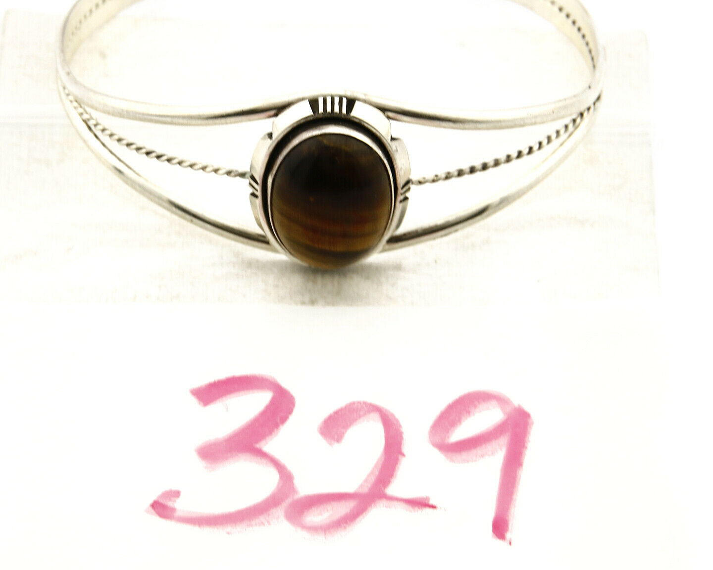 Navajo Bracelet .925 Silver Tiger Eye Sapphire Signed Sapphire Signed Sarah Chee