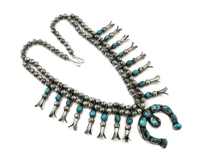 Navajo Squash Necklace Natural Bisbee Turquoise Handmade Vintage C.70's