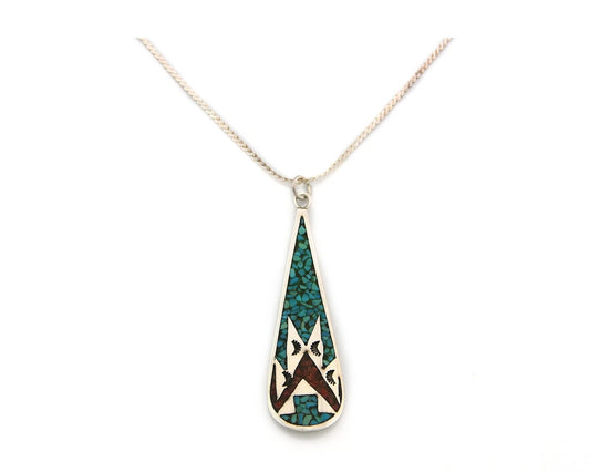 Navajo Necklace Sterling Silver Authentic Inlaid Gemstone Native American