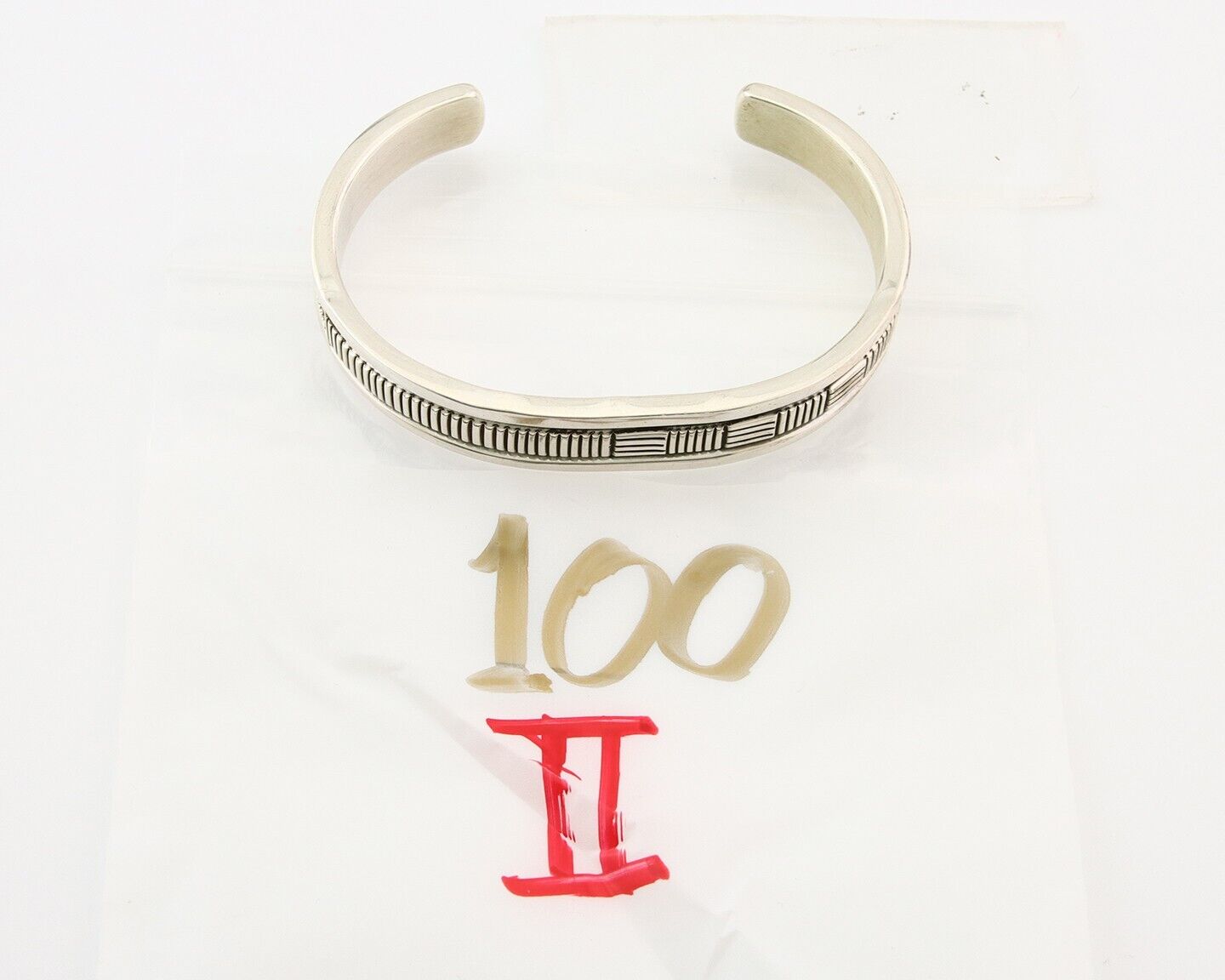 Navajo Bracelet 925 Silver Heavy Hand Stamped Signed Bruce Morgan C.80's