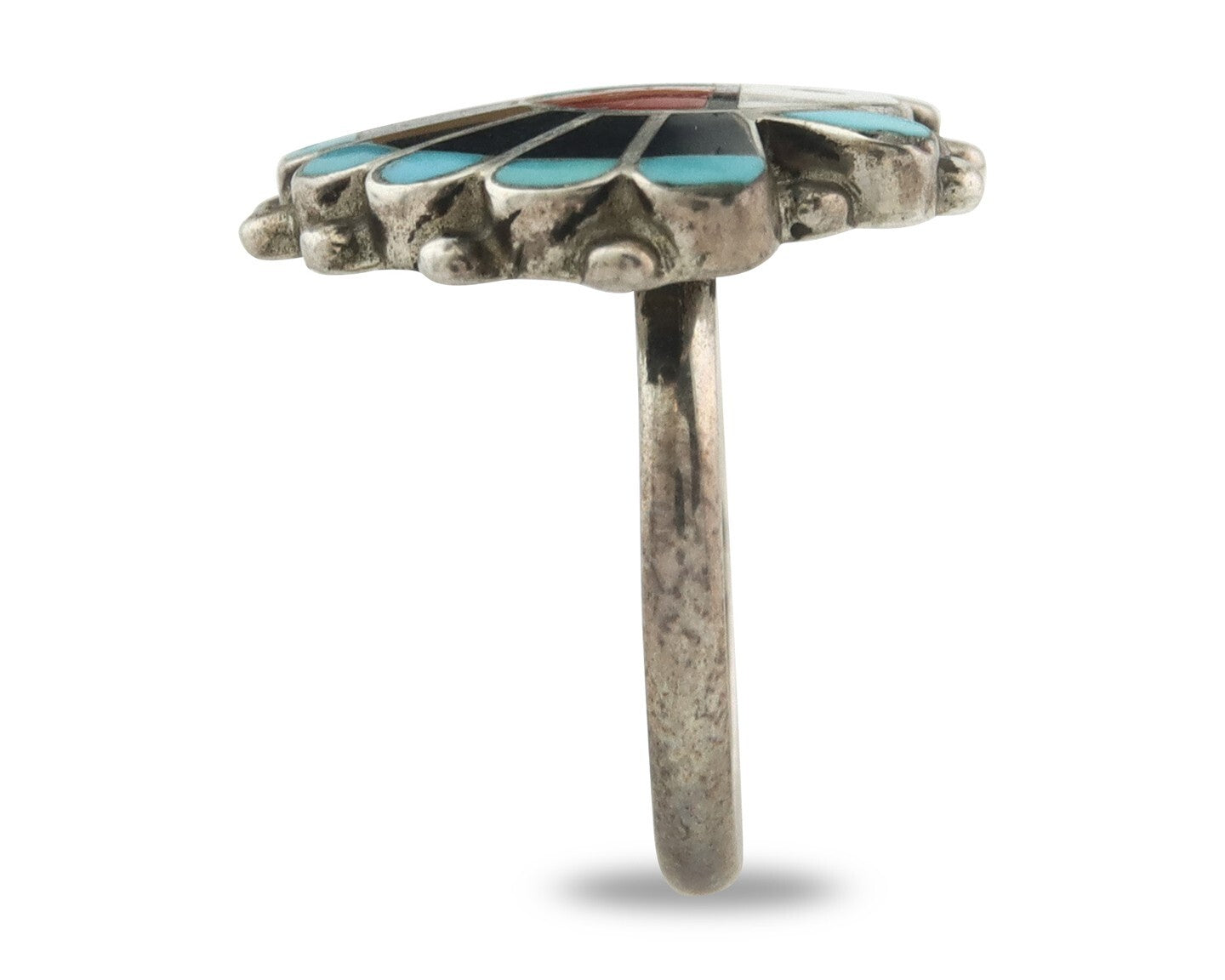 Vintage Zuni Ring 925 Sterling Silver Natural Gemstone Signed ELR Size 6.25