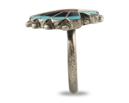 Vintage Zuni Ring 925 Sterling Silver Natural Gemstone Signed ELR Size 6.25