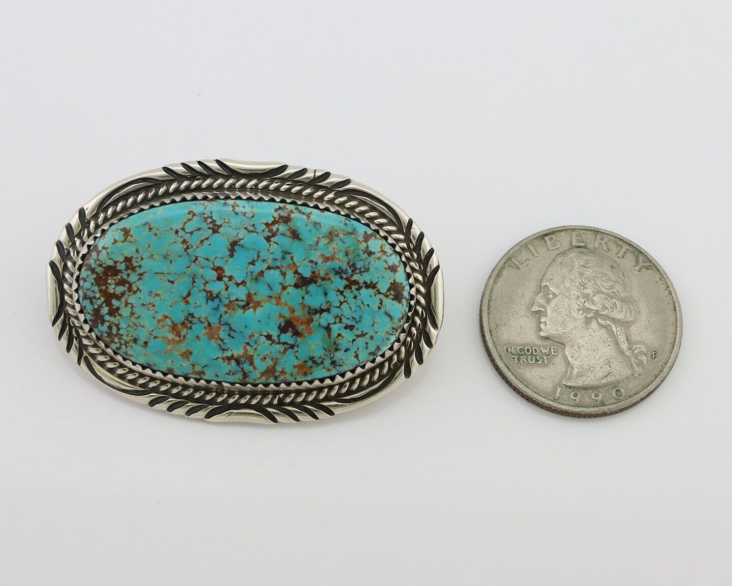 Navajo Pin Pendant 925 Silver Natural Spiderweb Turquoise Signed S C.80's