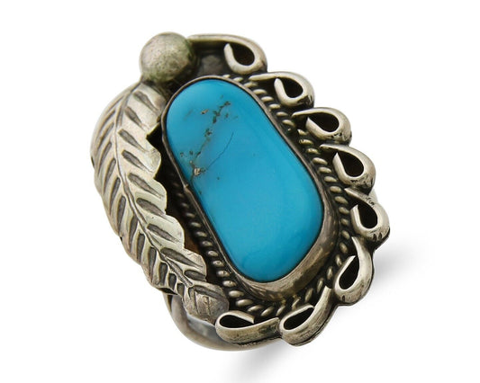 Navajo Ring .925 Sterling Blue Turquoise Artist Signed EK C.80's