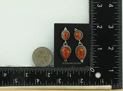 Navajo Dangle Earrings Sterling Silver Natural Amber Handmade Vintage