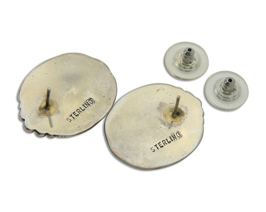 Navajo Earrings 925 Silver Natural Turquoise Native Artist C.80's