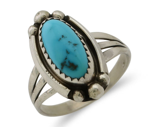 Navajo Ring 925 Silver Sleeping Beauty Turquoise Artist Signed SC C.80's