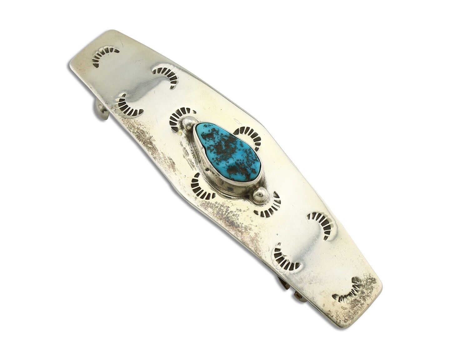 Women's Navajo Hair Clip Barrette 925 Silver Natural Turquoise Native Artist C80