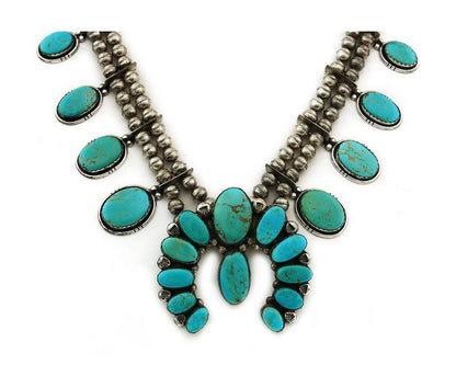 Navajo Squash Necklace Set Sterling Silver Turquoise Vintage Handmade