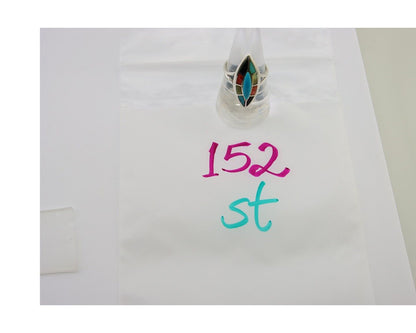 Navajo Ring 925 Silver Turquoise Shell Onyx Spiney Oyster Native Artist C80's