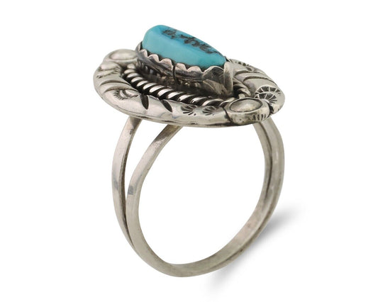 Navajo Ring 925 Silver Sleeping Beauty Turquoise Signed V & N EDSITTY C.80's
